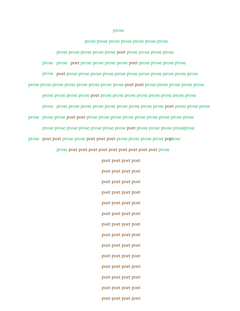 Green text saying "prose" and brown text saying "poet" combine to look like a tree with leaves.